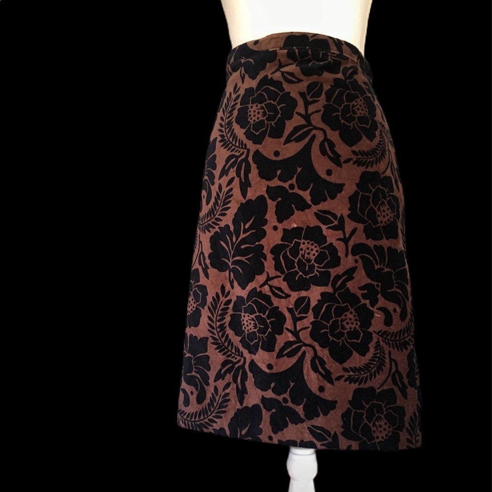 Boden Brown Velvet Navy Floral Print Skirt 12UK/8US